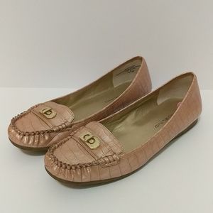 Blush pink snake print flat shoes